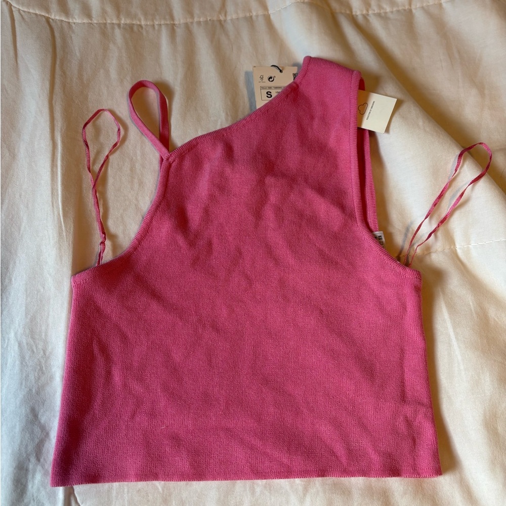 Zara Women's One-Shoulder Pink Knit Tank Top